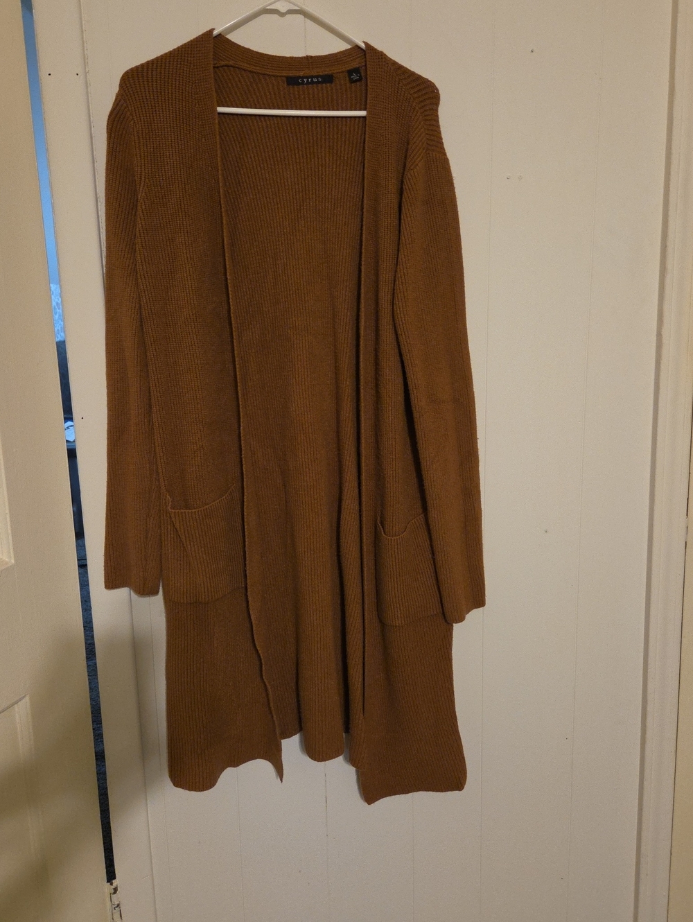 Cyrus Long Open-Front Ribbed Cardigan - Burnt Orange